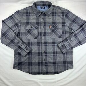 Chaps Button Down Shirt Jacket Gorpcore Workwear Cabincore Blue Gray Plaid XL/TG